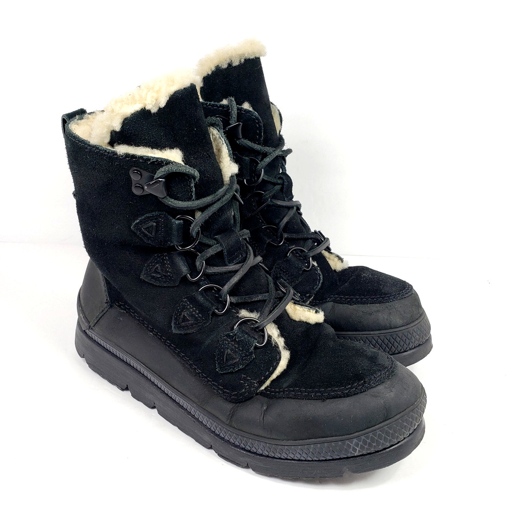 Manitobah Mukluks Mesa Mens Size 8 Black Suede Fur Inside Winter Snow Boots